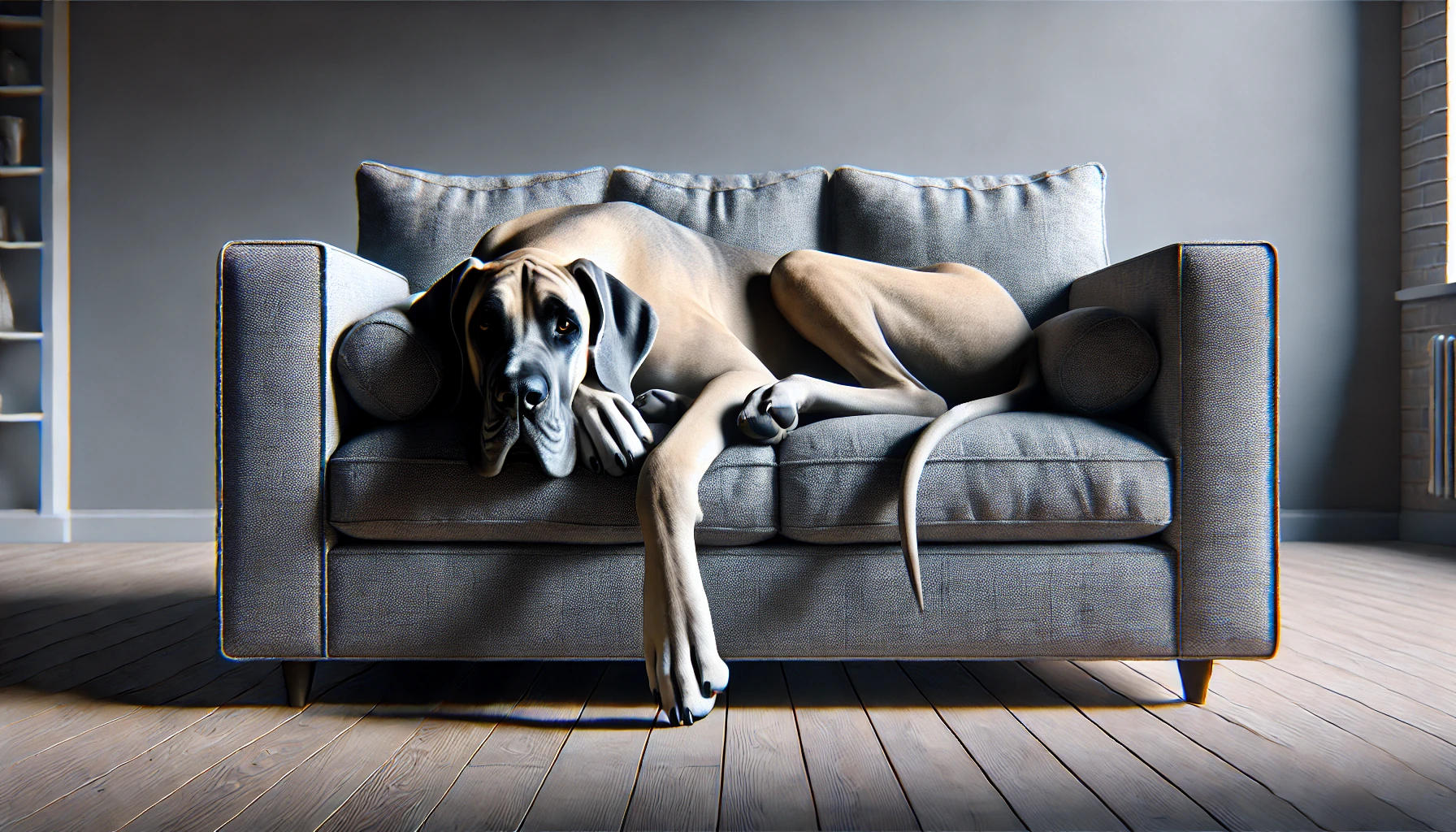 adult great dane relaxing on a sofa